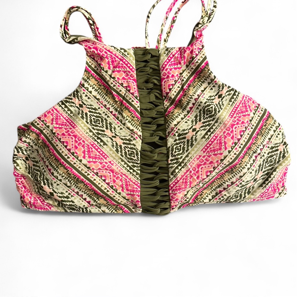Time and Tru Olive and Pink Bikini Top